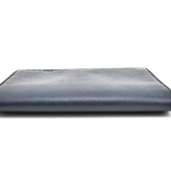 PRADA: Navy Blue Saffiano Leather & Logo Wallet r - Picture 4 of 8